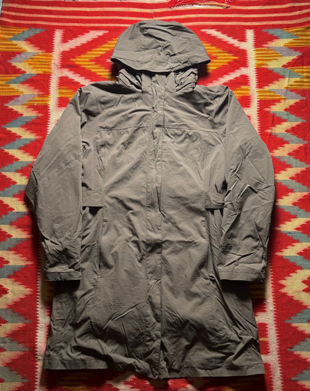 Marmot Women's Long Rain Trench Coat Brown L Hooded Gorpcore Parka